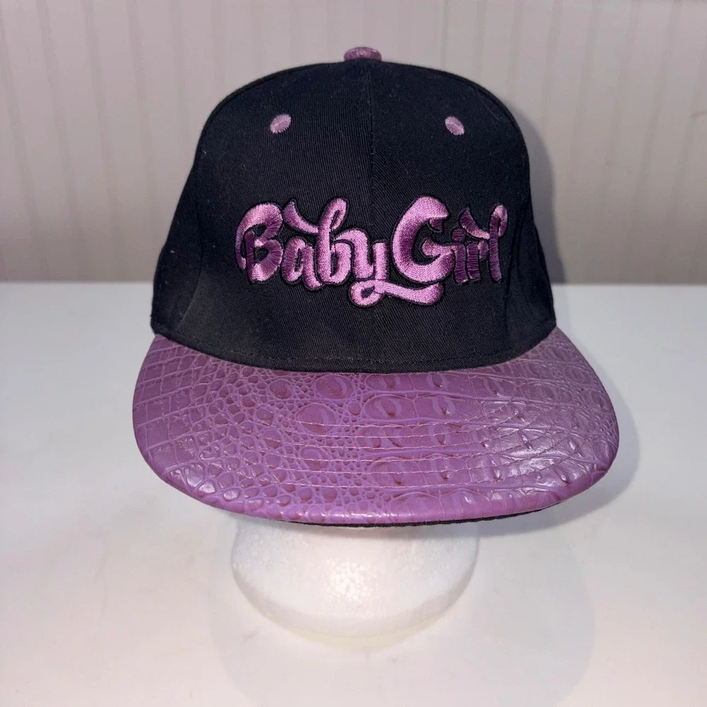 Y2K Leader STM Baby Girl Baseball Cap Black Purple Croc Embossed Flat Bill Hat